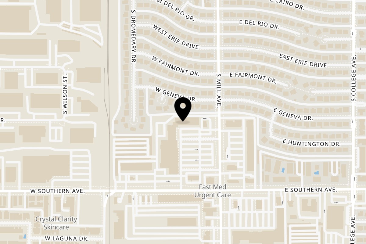 Map showing the location of Mac Daddy Wingz and Cheeze on 3134 S Mill Ave in Tempe